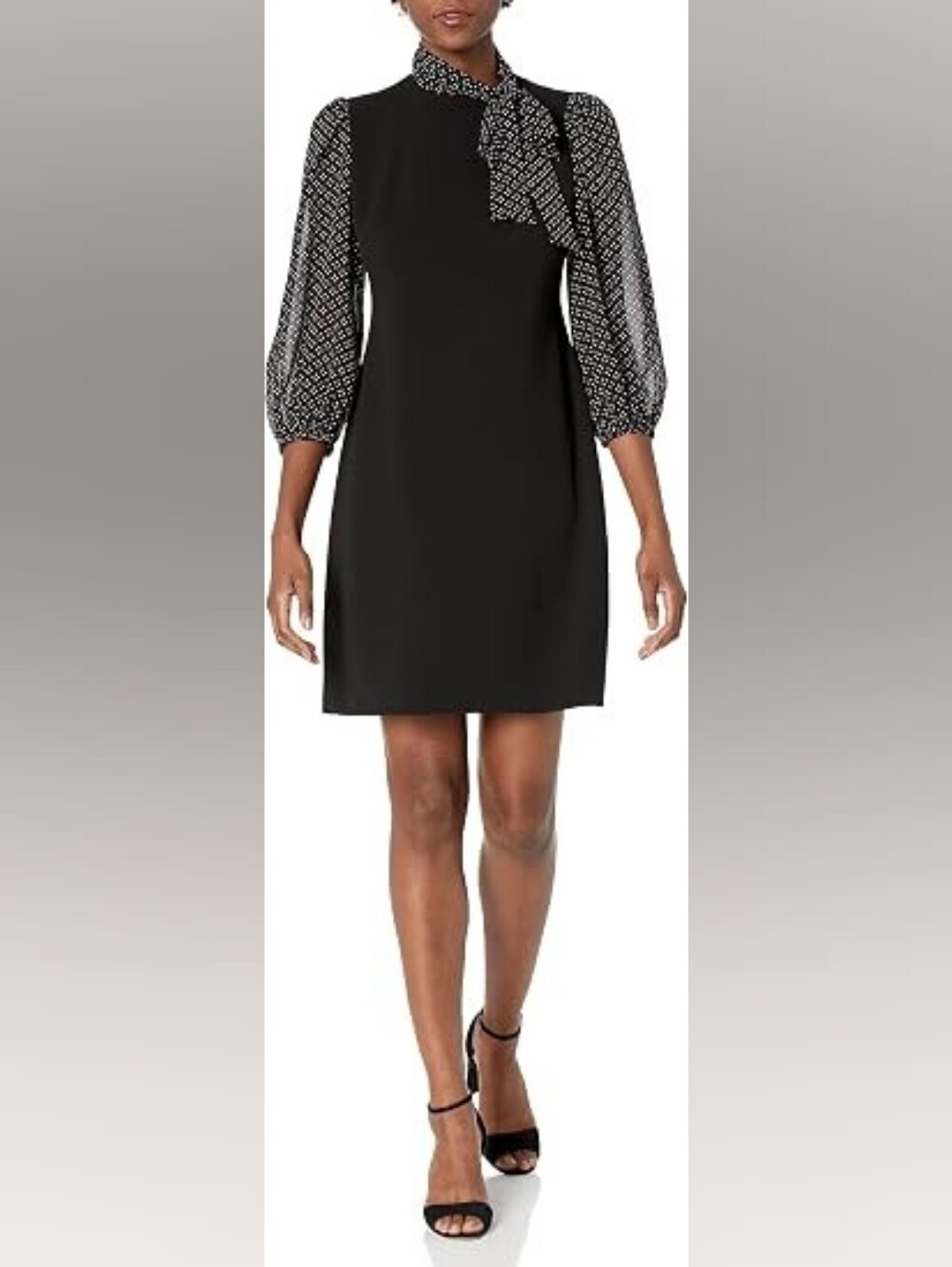 Calvin Klein Black Shift Dress with Checked Accent Sleeves